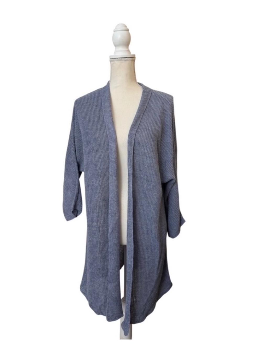 Eileen Fisher Organic Linen Open Front Long Cardigan Blue Gray Medium